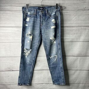 Hollister Vintage Boyfriend Blue Jeans Distressed 100% Cotton‎ Women's size 25